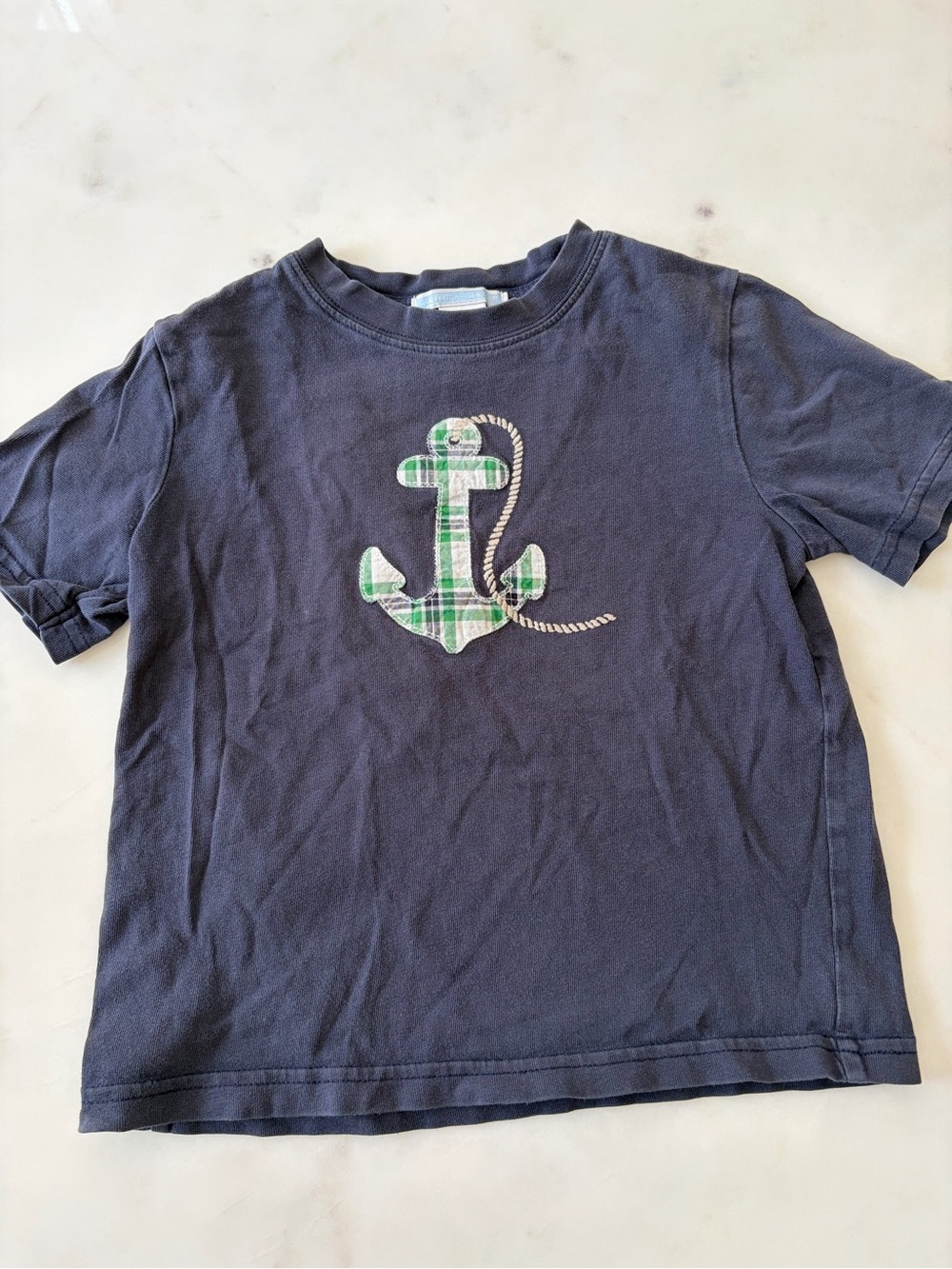 Janie and Jack Navy Tee with Green Plaid Anchor